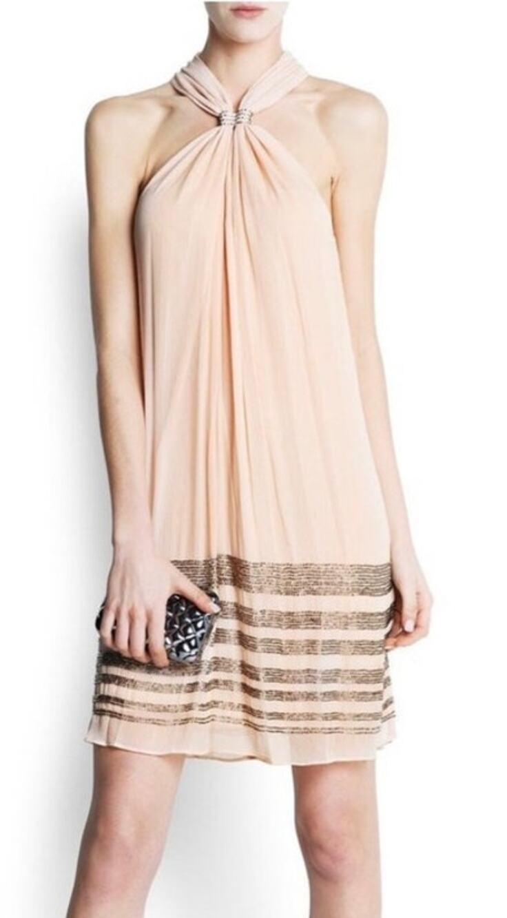 Mango Silk Hand Beaded Mini Dress Blush Pink 4